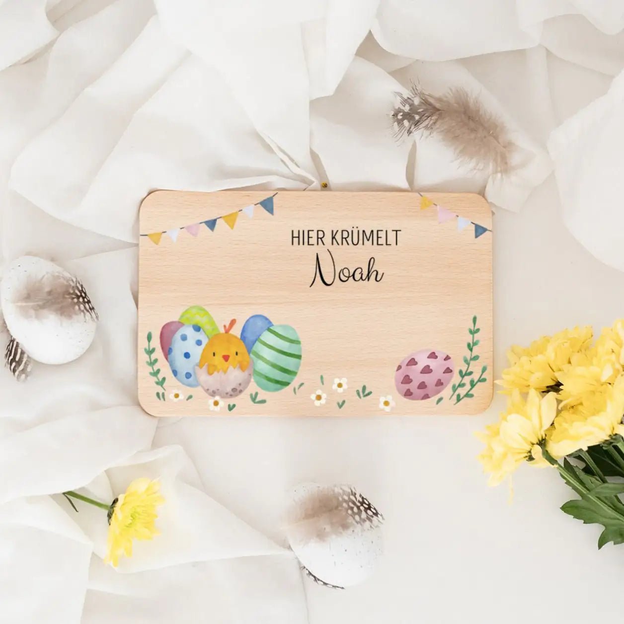 Frühstücksbrettchen personalisiert Osterhase und Eiersuche Aquarell - wunderwunsch