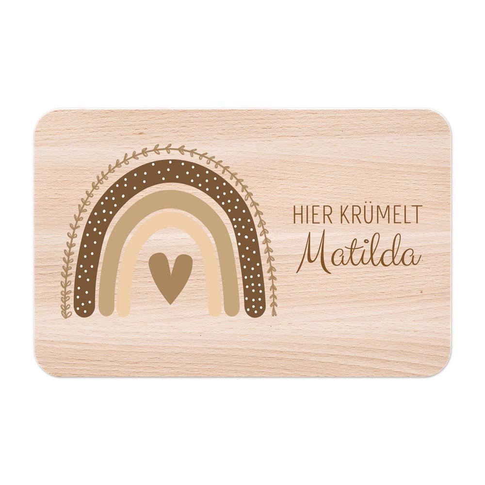 Frühstücksbrettchen personalisiert - Regenbogen Boho beige Aquarell - wunderwunsch