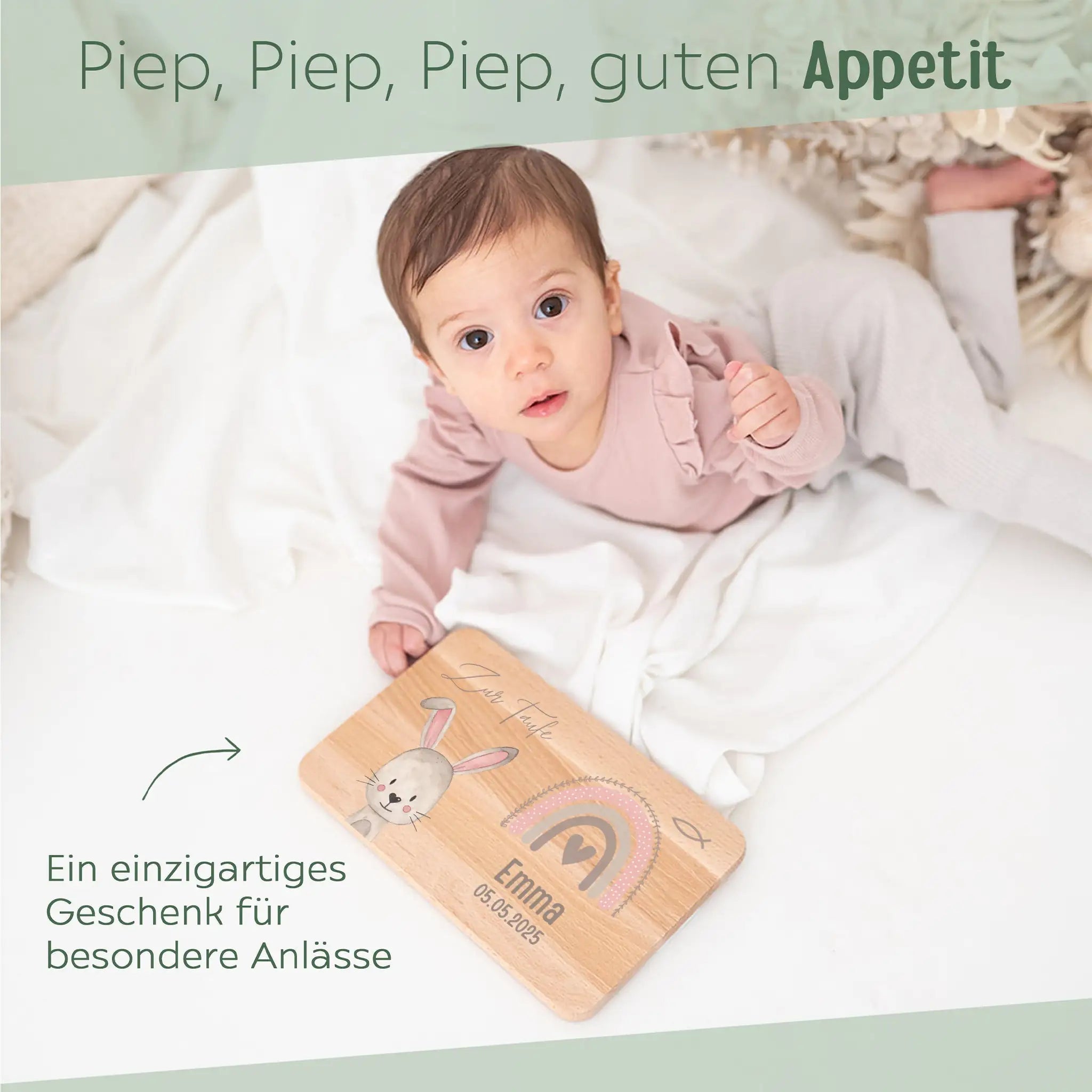 Frühstücksbrettchen personalisiert - Taufe Tier Aquarell - wunderwunsch