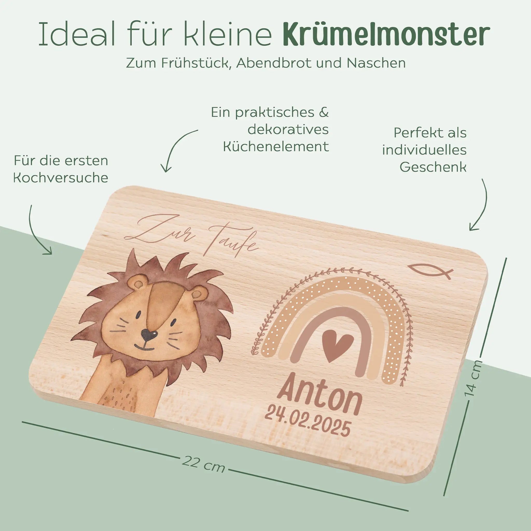 Frühstücksbrettchen personalisiert - Taufe Tier Aquarell - wunderwunsch