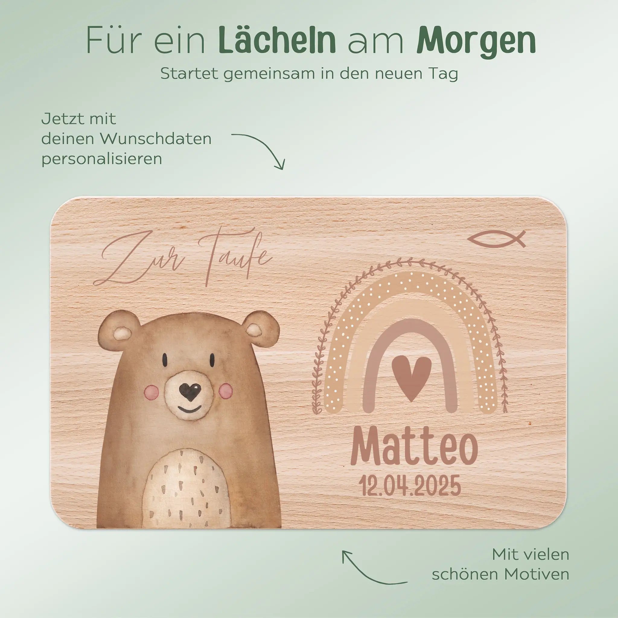 Frühstücksbrettchen personalisiert - Taufe Tier Aquarell - wunderwunsch