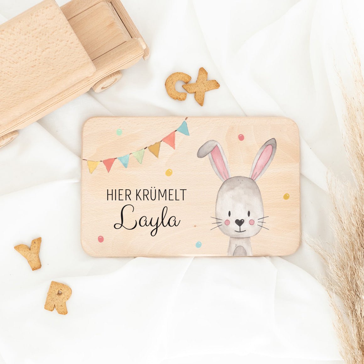 Frühstücksbrettchen personalisiert - Tier Girlande Aquarell - wunderwunsch