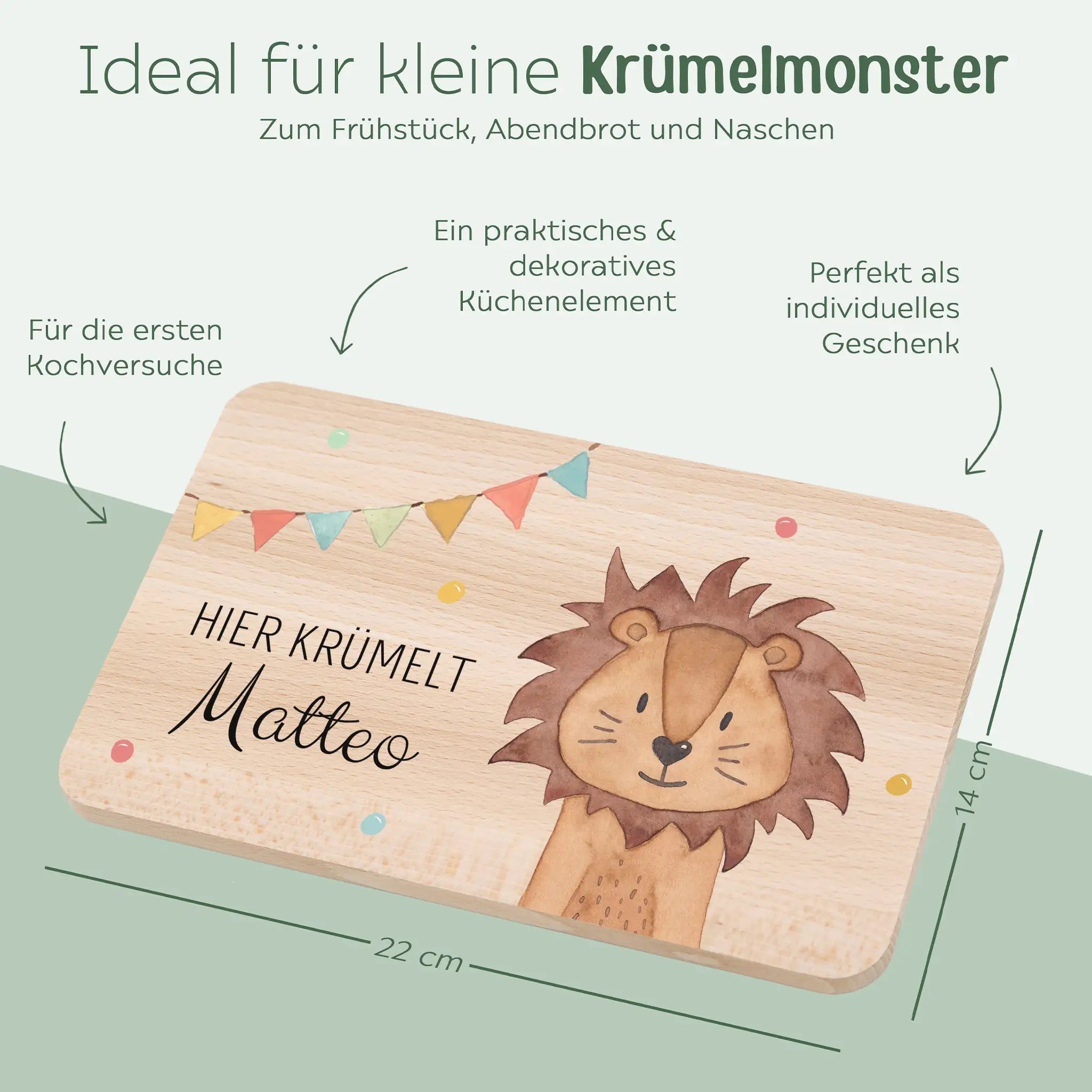 Frühstücksbrettchen personalisiert - Tier Girlande Aquarell - wunderwunsch