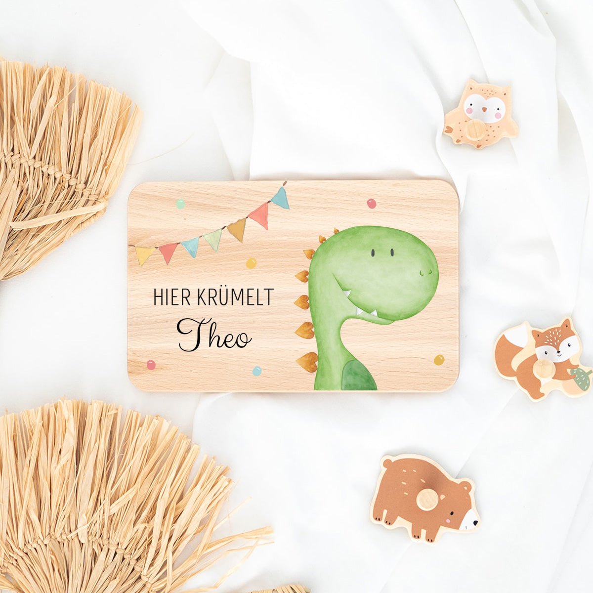 Frühstücksbrettchen personalisiert - Tier Girlande Aquarell - wunderwunsch