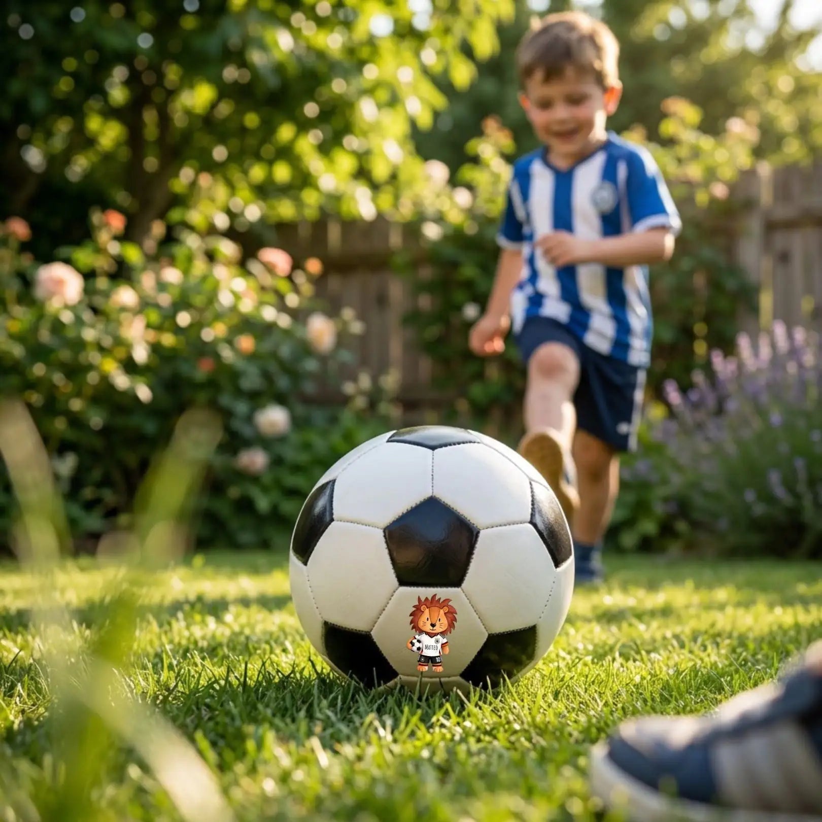Fußball Schwarz - Weiß - Fußball Löwe personalisiert - wunderwunsch