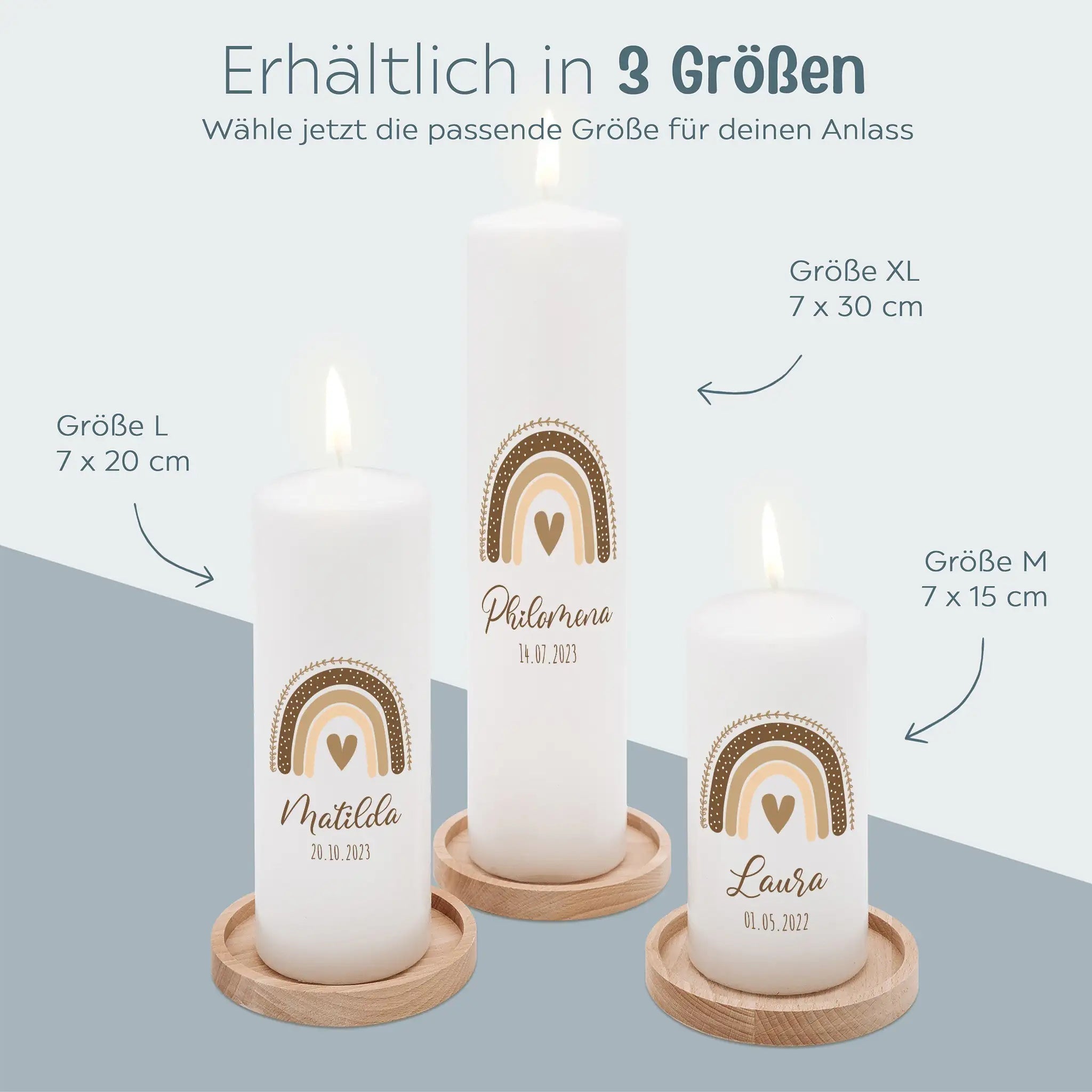 Geburtskerze personalisiert - Regenbogen Boho beige Aquarell - wunderwunsch