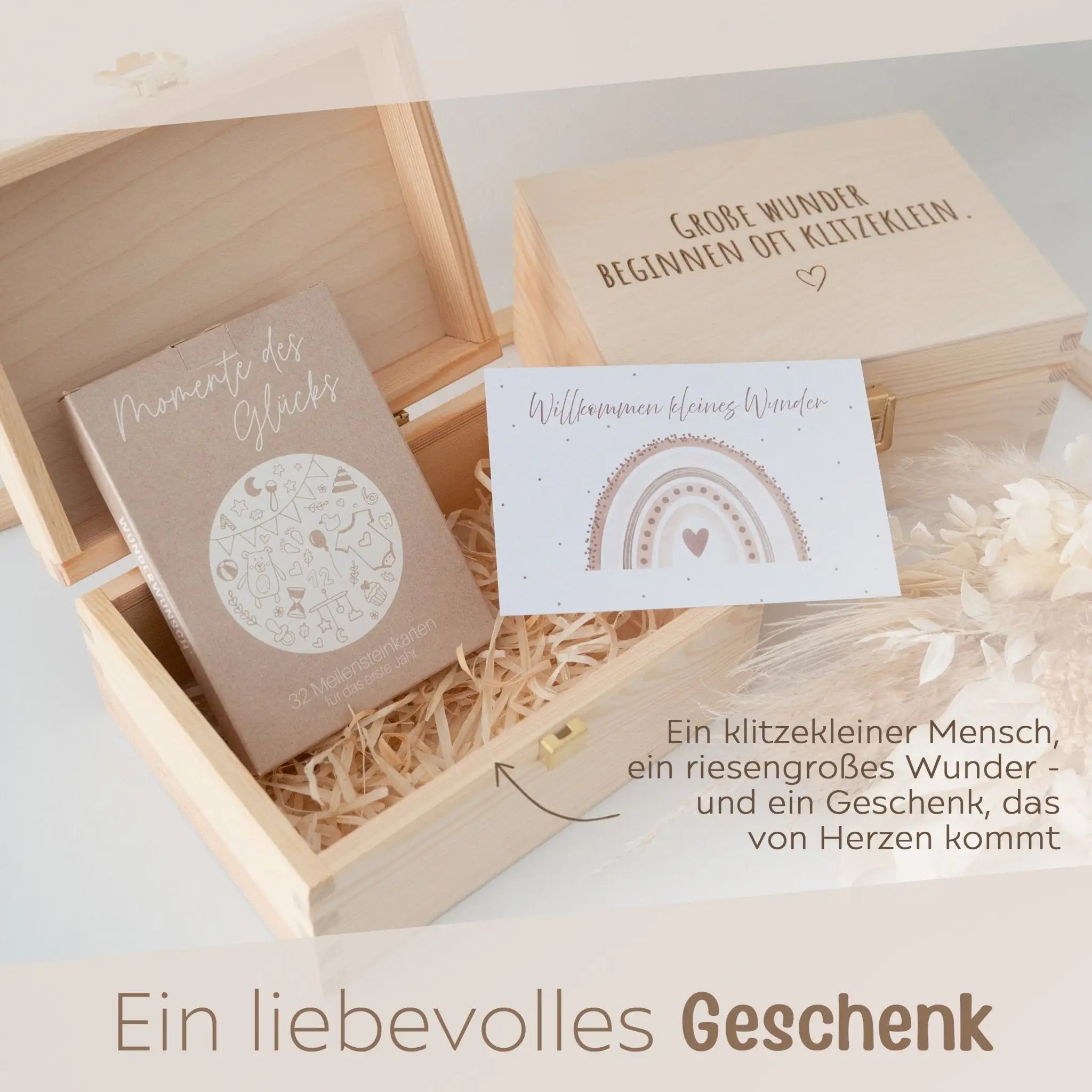 Geschenkbox Babyshower - Meilensteinkarten + Postkarte - wunderwunsch