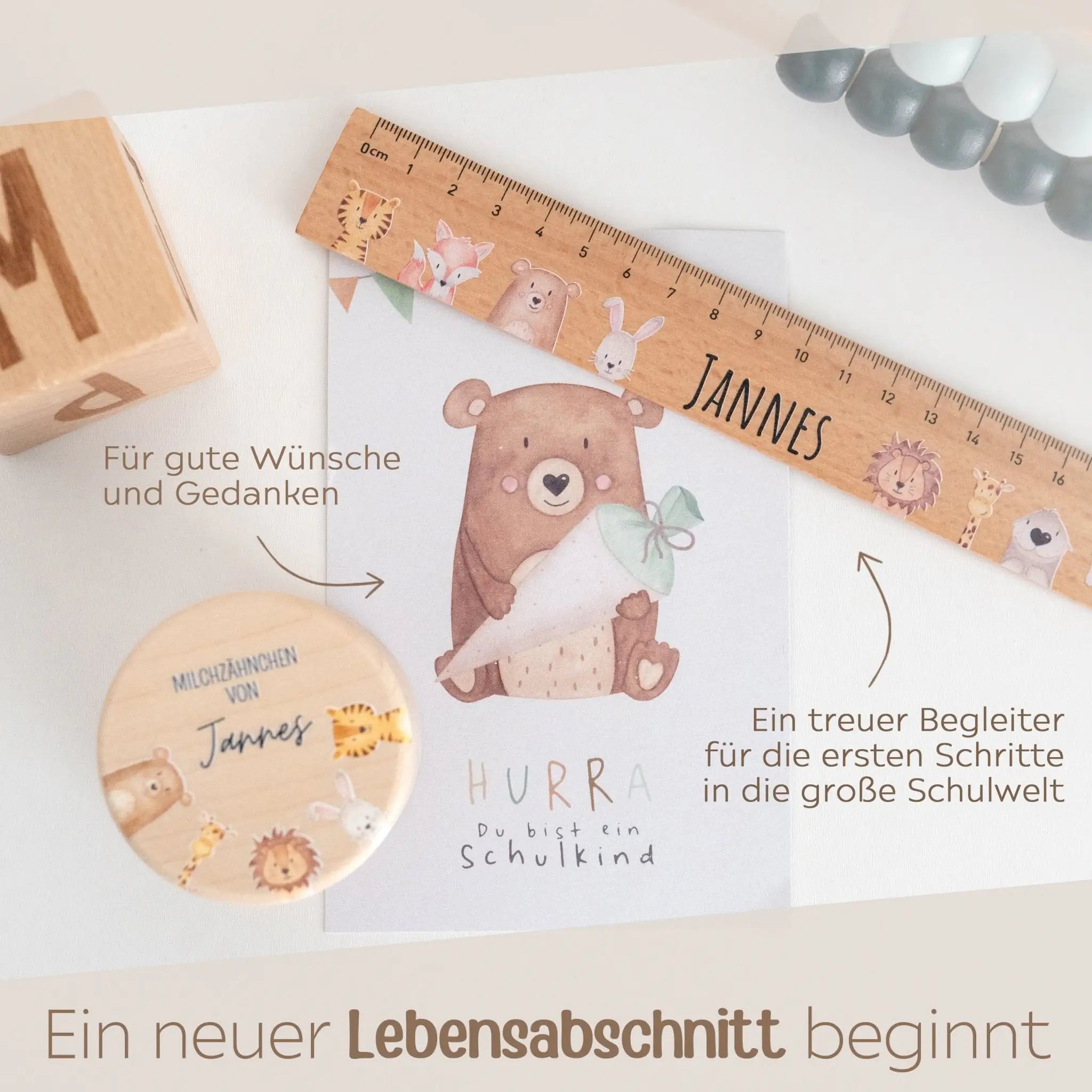 Geschenkbox Schulkind - Lineal + Zahndose + Postkarte - wunderwunsch