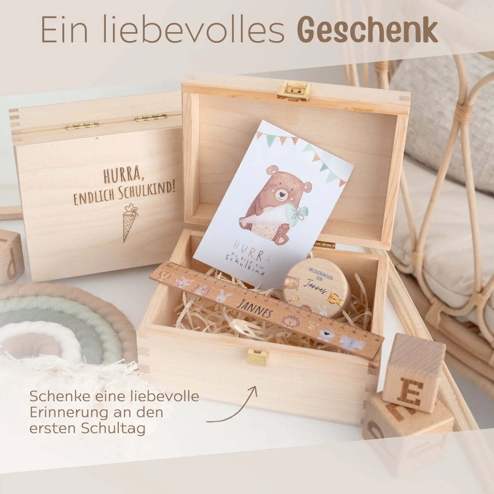 Geschenkbox Schulkind - Lineal + Zahndose + Postkarte - wunderwunsch