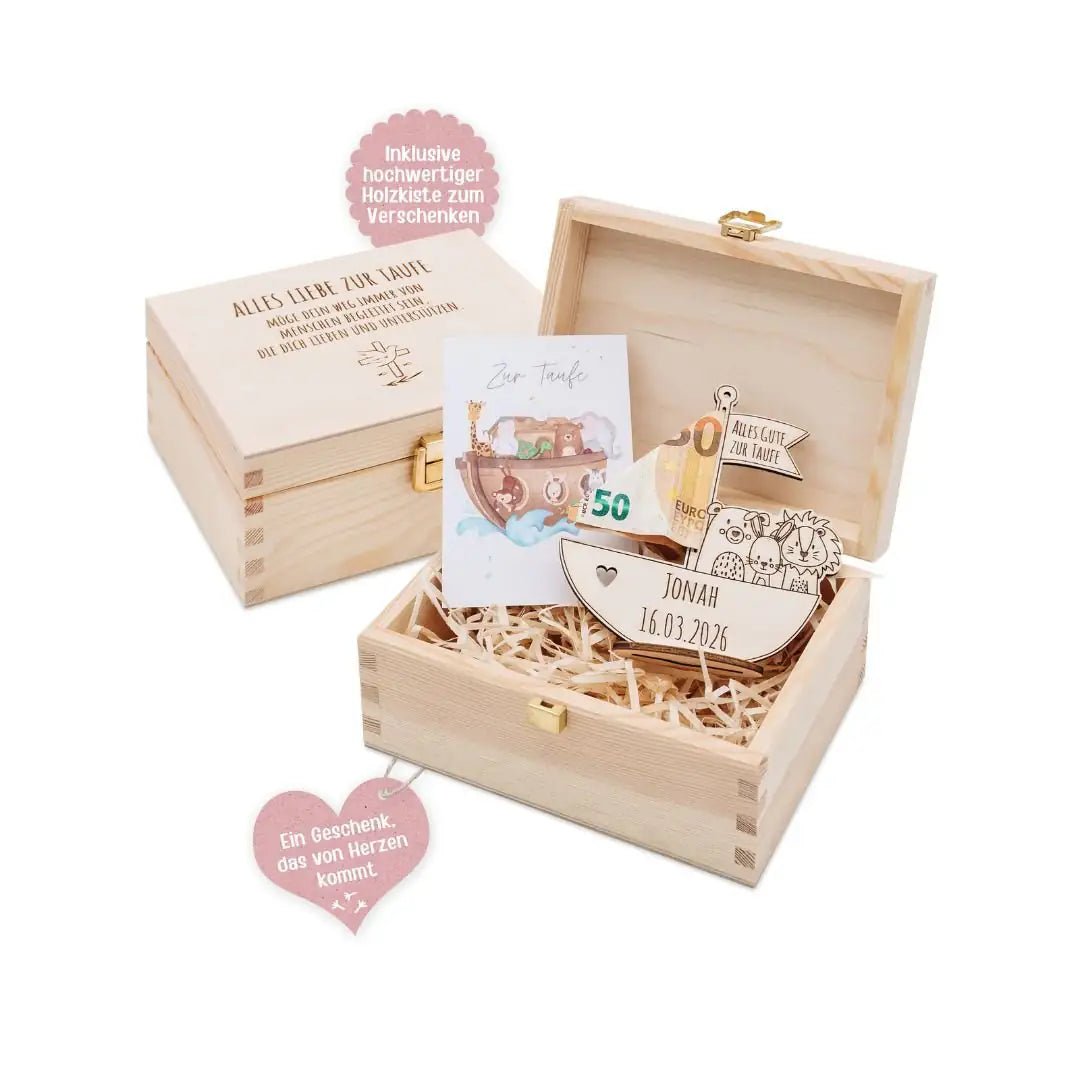 Geschenkbox Taufe - Arche Noah Geldgeschenk + Postkarte - wunderwunsch
