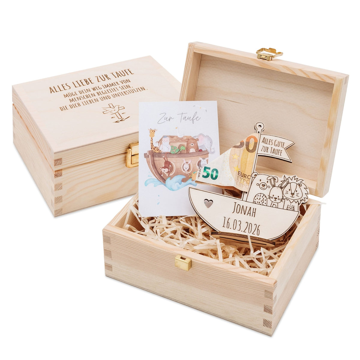 Geschenkbox Taufe - Arche Noah Geldgeschenk + Postkarte - wunderwunsch