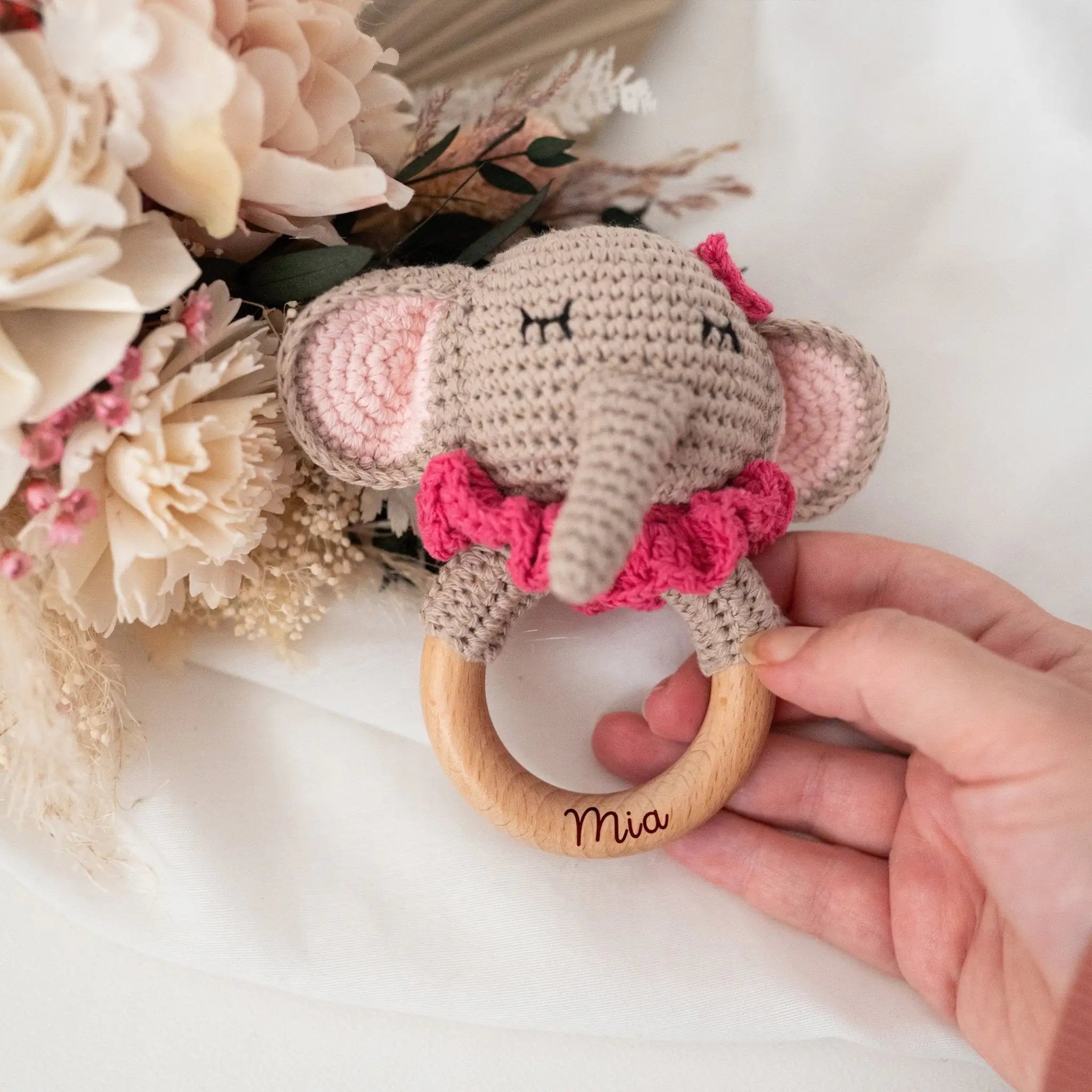 Greifling Rassel Elefant rosa personalisiert - wunderwunsch