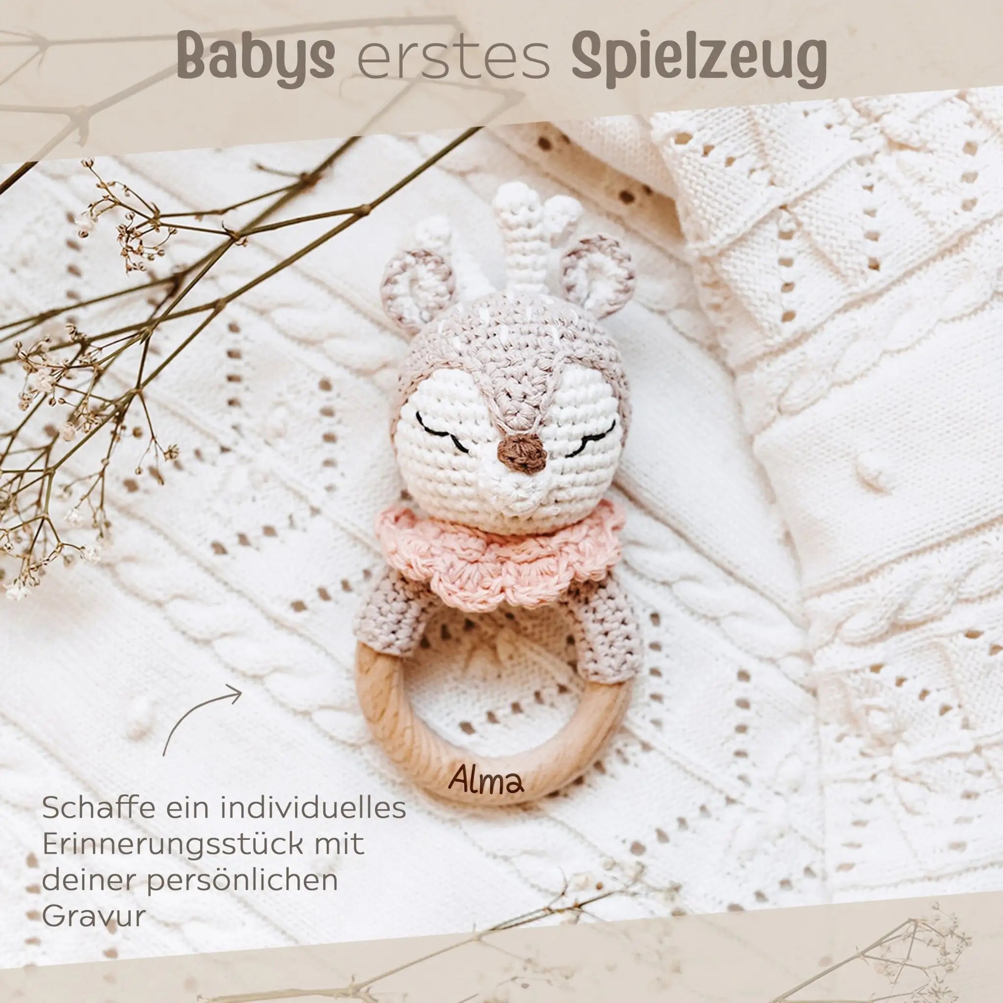 Greifling Reh mit rosa Kragen personalisiert - wunderwunsch