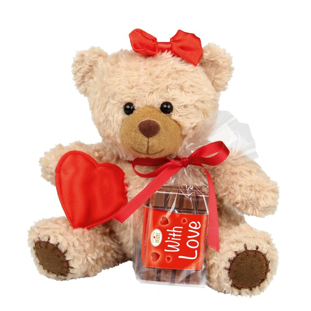 Heidel Teddybär mit Schoko-Täfelchen 20g - wunderwunsch