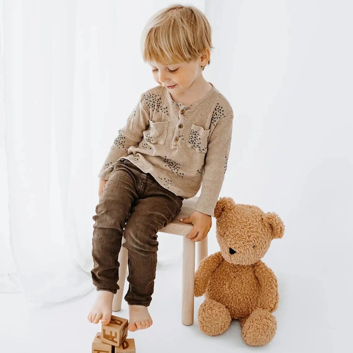 Holzhocker Kinder personalisiert - Regenbogen Boho pastell Aquarell - wunderwunsch