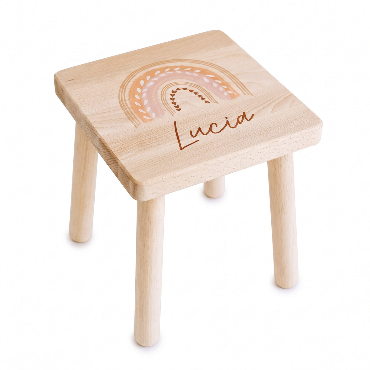 Holzhocker Kinder personalisiert - Regenbogen Boho pastell Aquarell - wunderwunsch