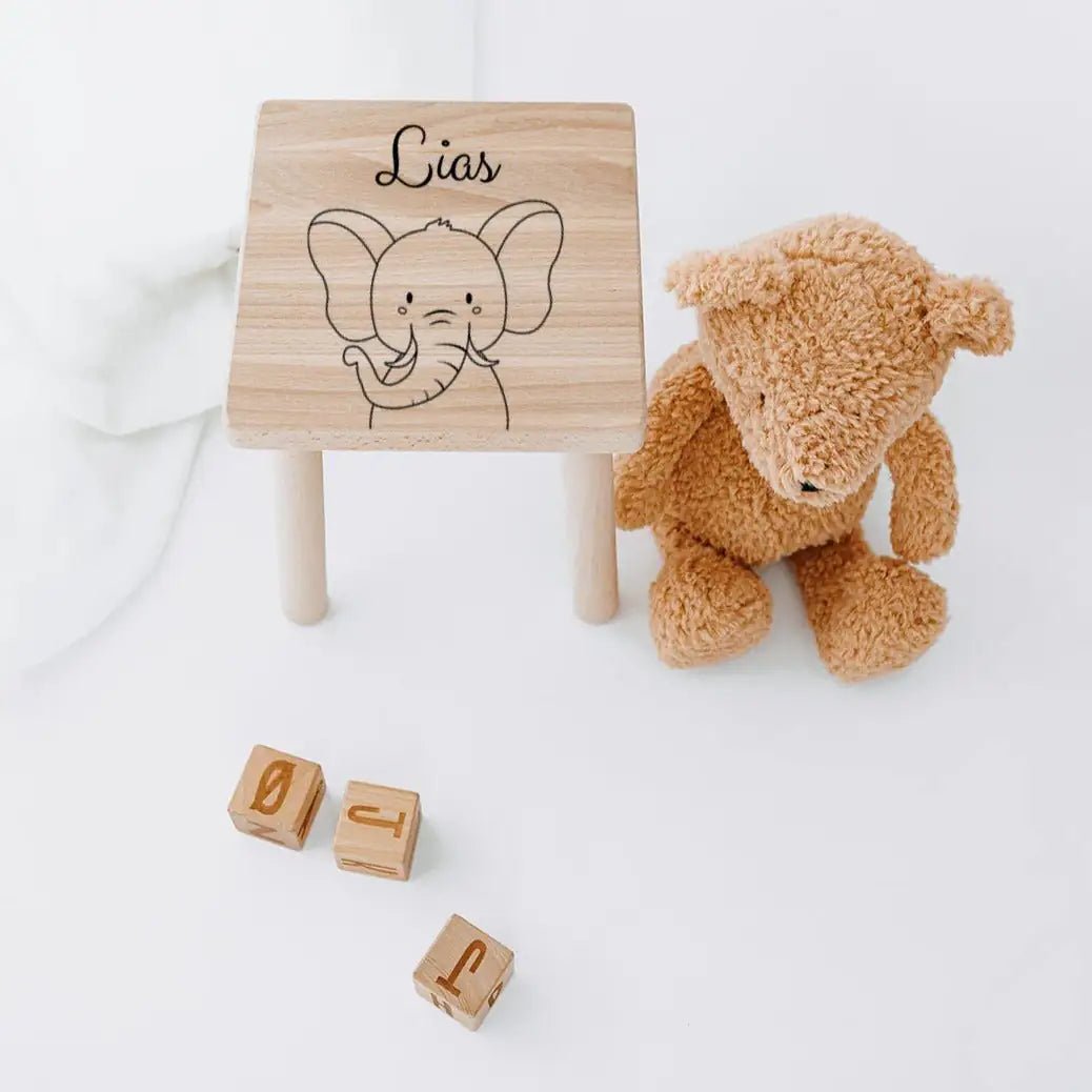 Holzhocker Kinder personalisiert - Tier Gravur - wunderwunsch