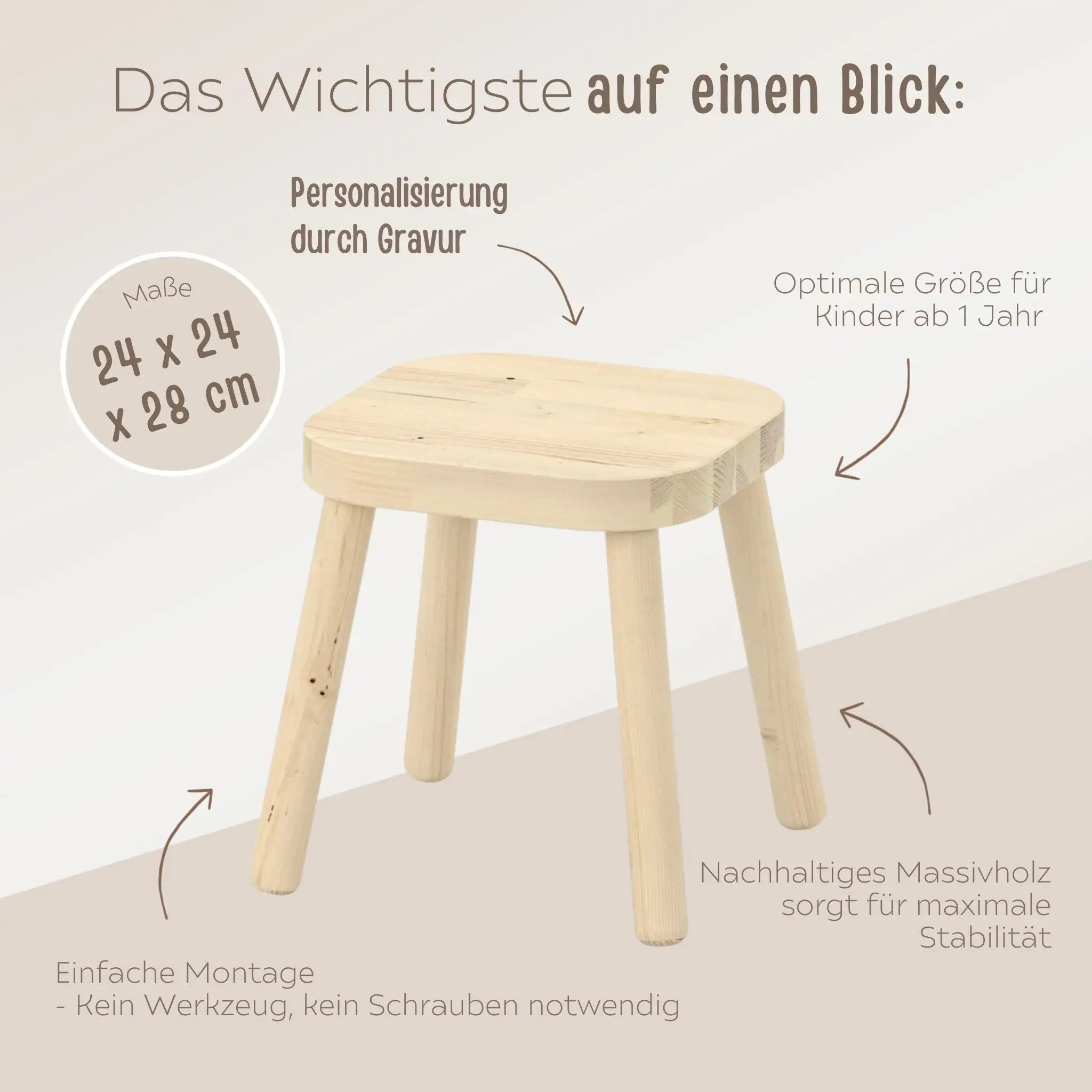 Holzhocker Kinder personalisiert - Tier Gravur - wunderwunsch