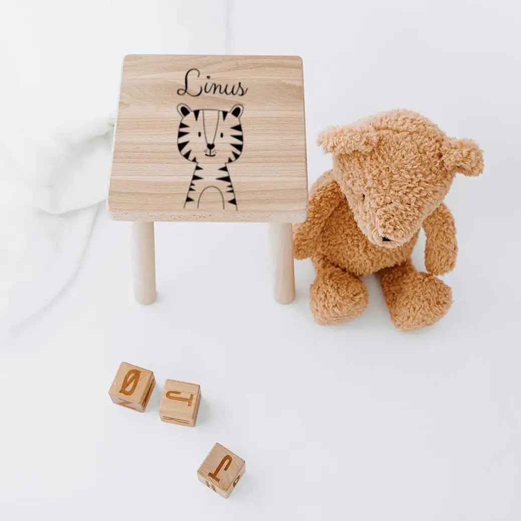 Holzhocker Kinder personalisiert - Tier Gravur - wunderwunsch