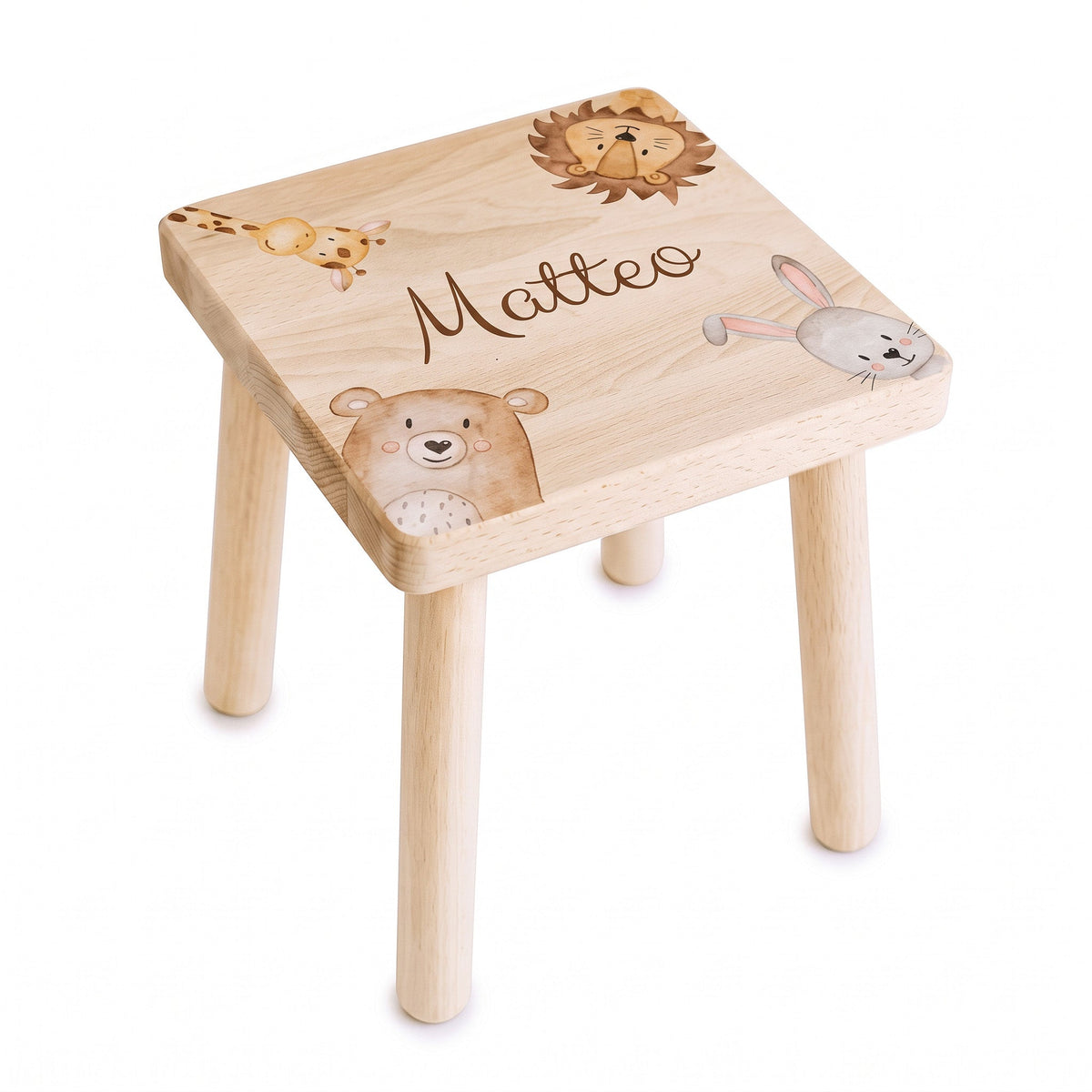 Holzhocker Kinder personalisiert - Tiere Aquarell - wunderwunsch