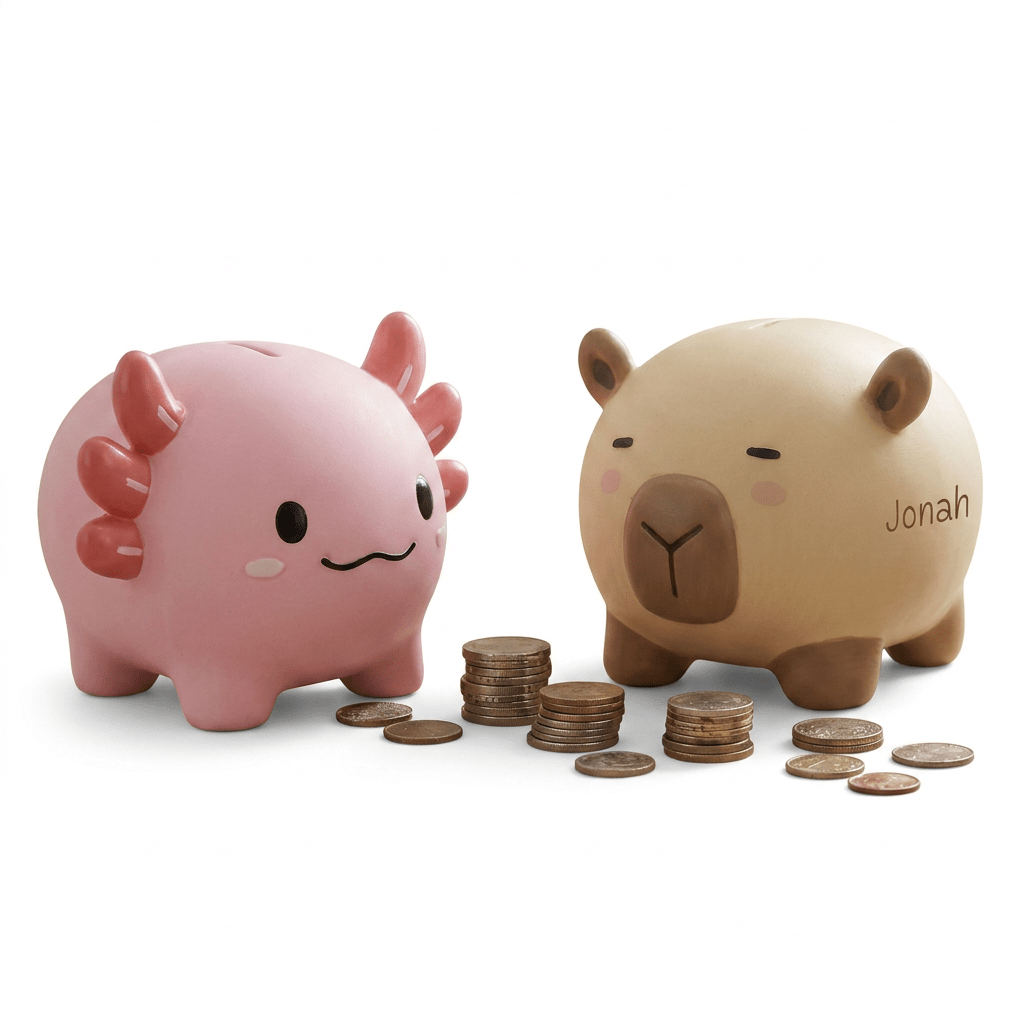 itotal Spardose Caybara & Axolotl personalisiert - wunderwunsch