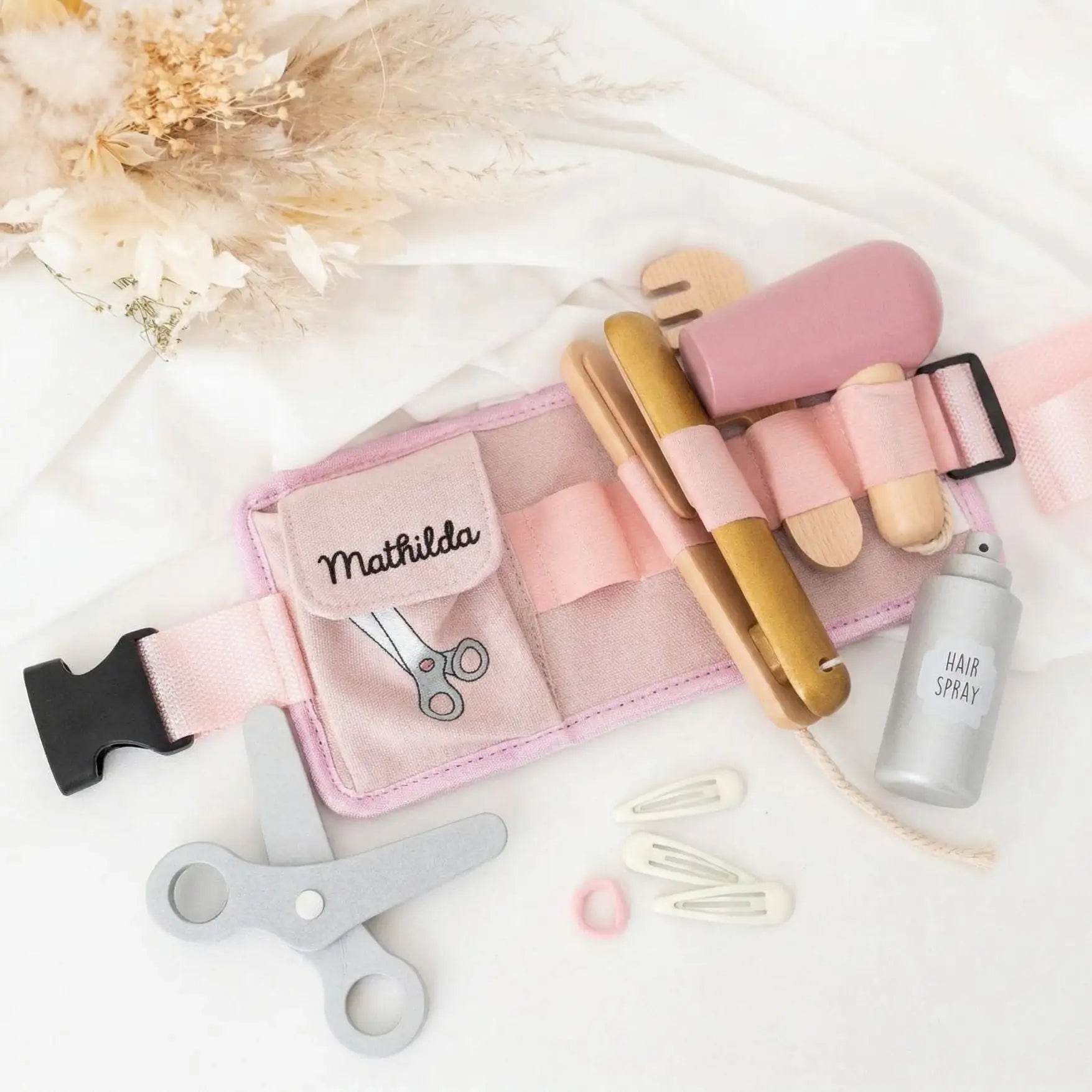 JABADABADO Friseurtasche Holz Stoff rosa personalisierbar - wunderwunsch