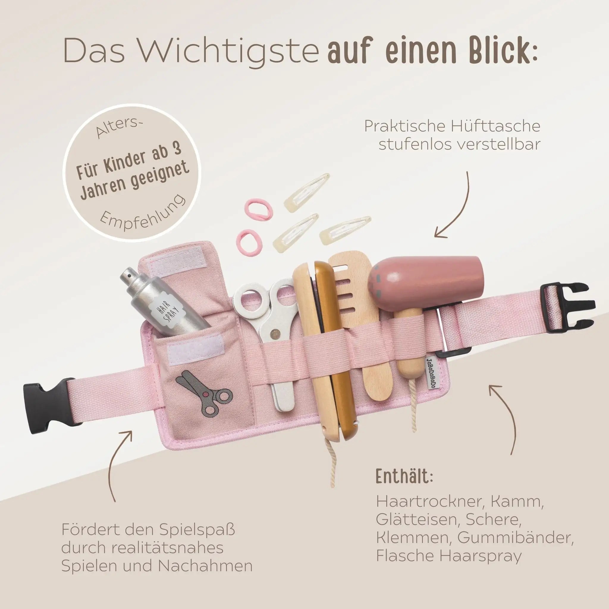 JABADABADO Friseurtasche Holz Stoff rosa personalisierbar - wunderwunsch