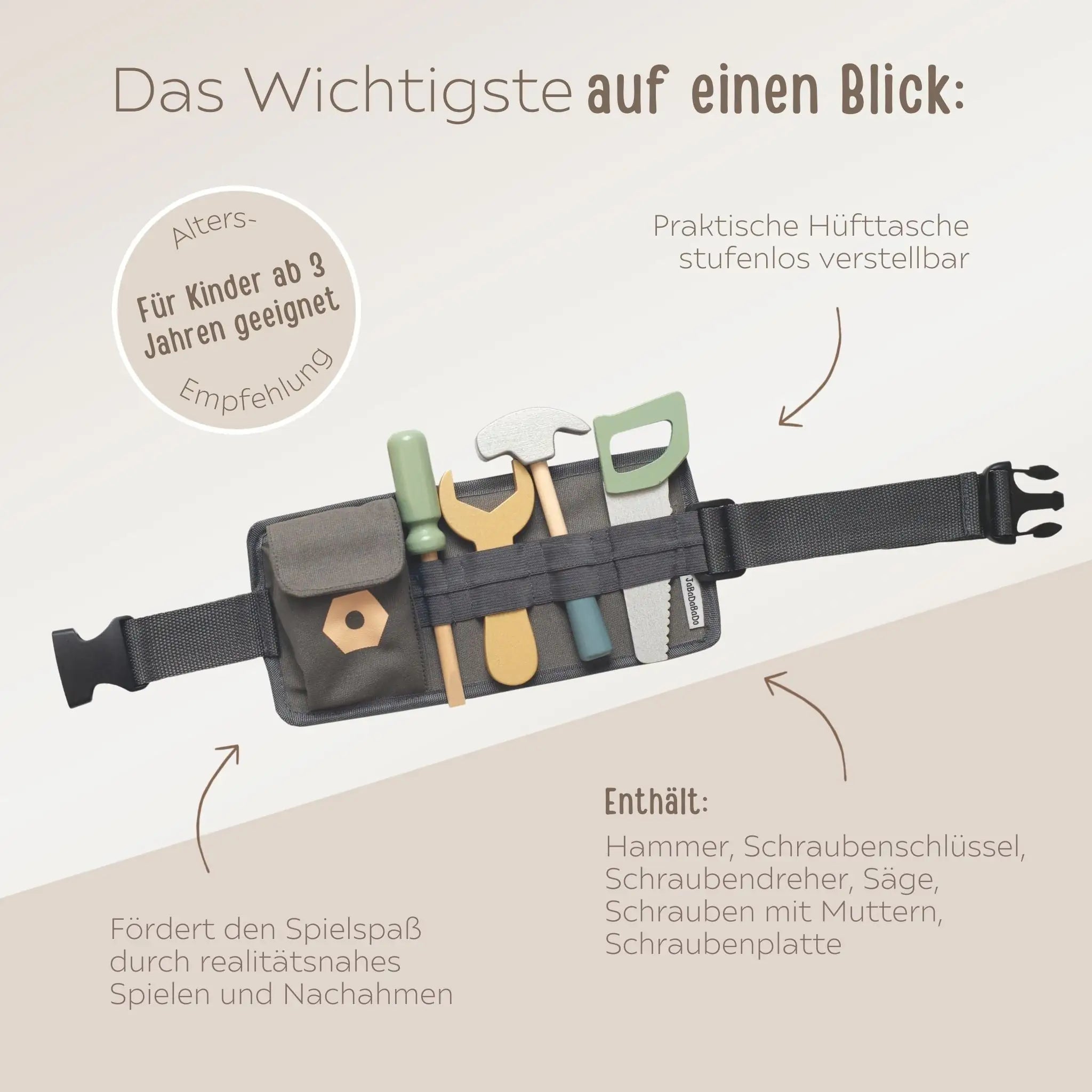 JABADABADO Werkzeuggürtel "Grau, Blau, Grün" personalisierbar - wunderwunsch