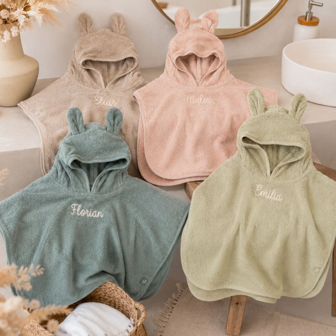 JOLLEIN Baby Badeponcho Frottee mit Ohren personalisiert - wunderwunsch