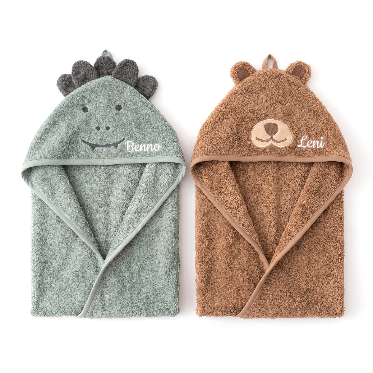 JOLLEIN Baby Kapuzenhandtuch Frottee personalisiert - Dino, Bär - wunderwunsch