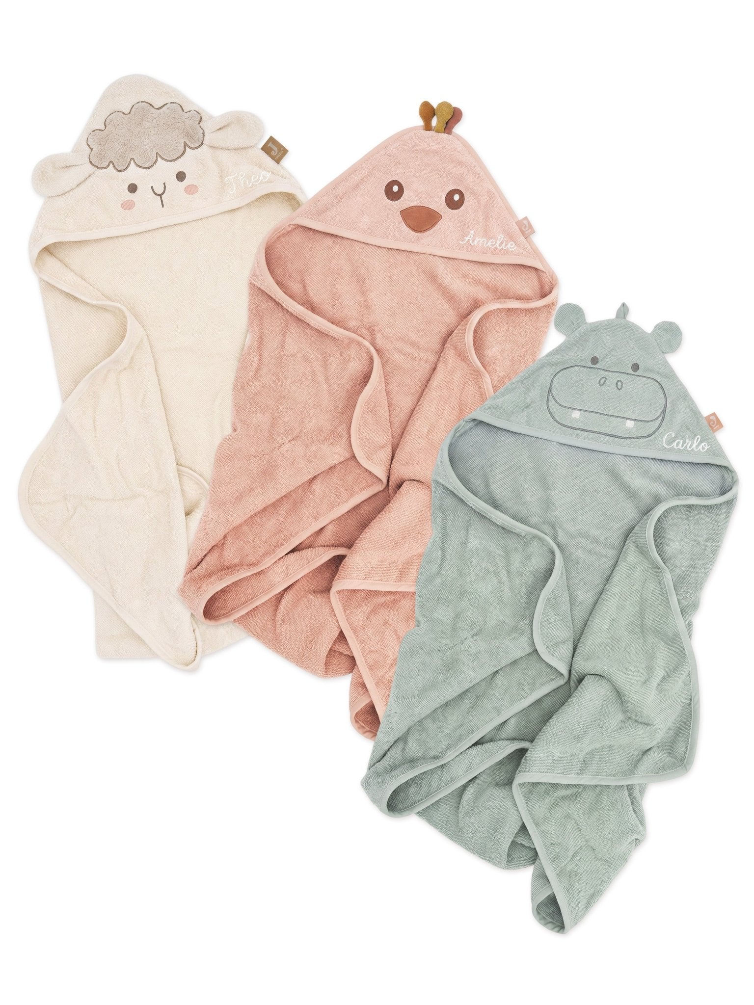 JOLLEIN Baby Kapuzenhandtuch Frottee personalisiert - Hippo, Schaf, Strauß - wunderwunsch