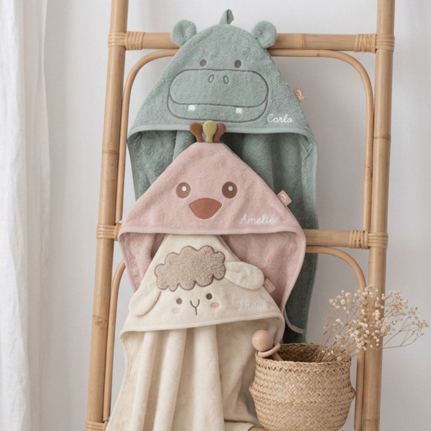 JOLLEIN Baby Kapuzenhandtuch Frottee personalisiert - Hippo, Schaf, Strauß - wunderwunsch