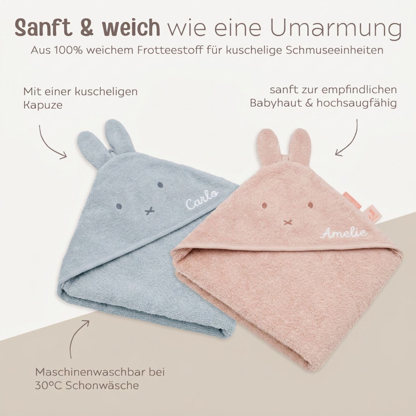 JOLLEIN Baby Kapuzenhandtuch Frottee personalisiert - Miffy - wunderwunsch