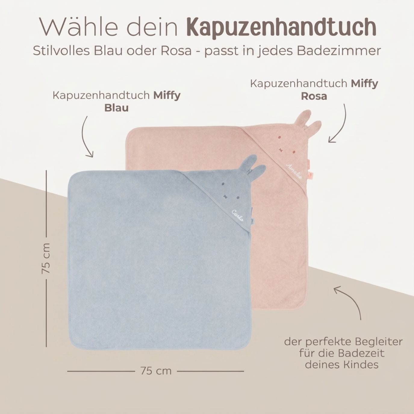 JOLLEIN Baby Kapuzenhandtuch Frottee personalisiert - Miffy - wunderwunsch