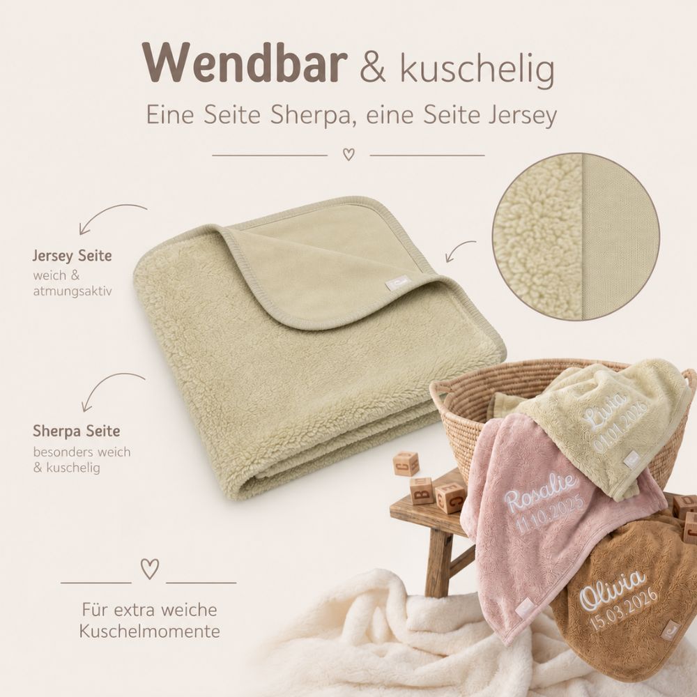 JOLLEIN Baby Kuscheldecke Sherpa/Jersey personalisiert - wunderwunsch