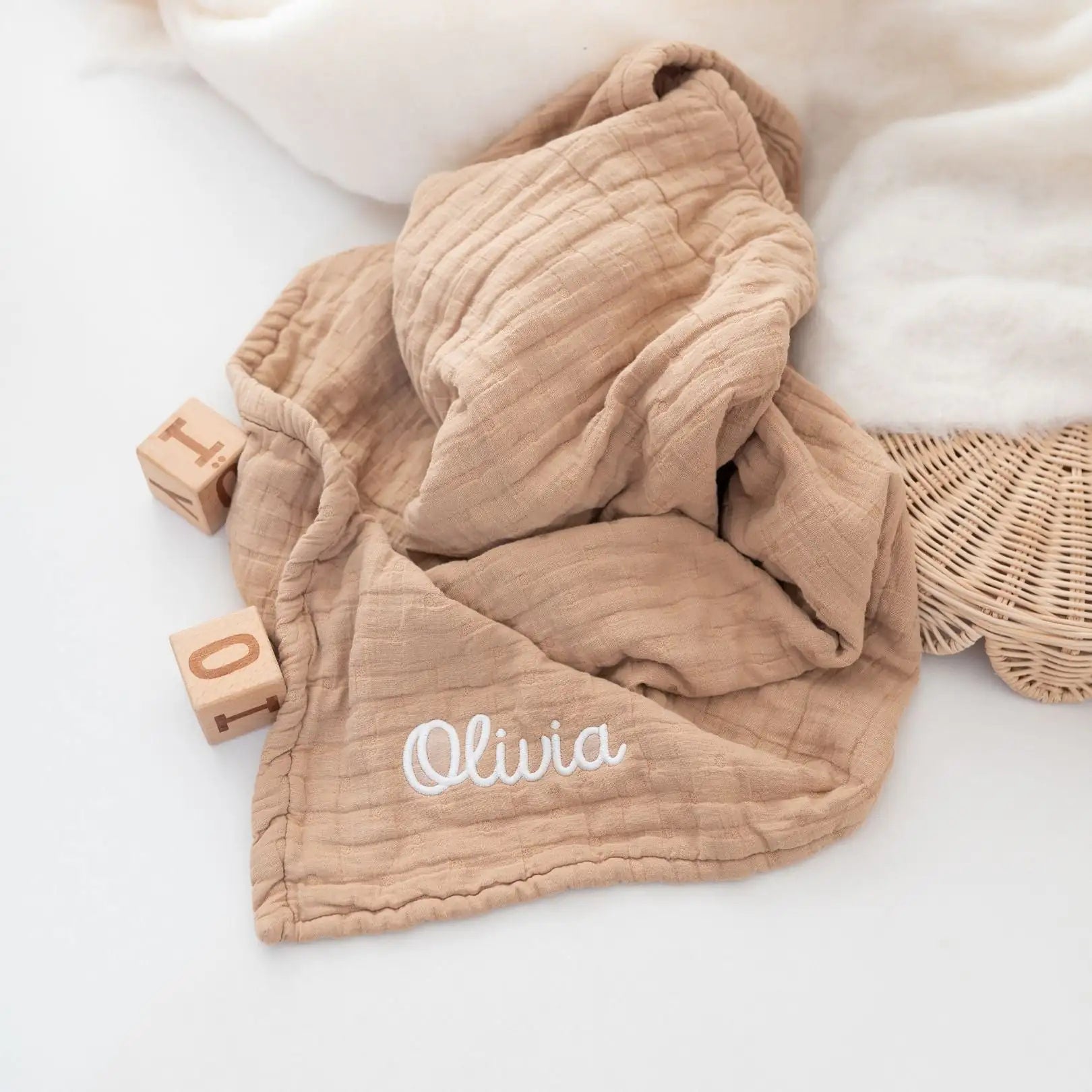 JOLLEIN Baby Musselin Mulldecke personalisiert - wunderwunsch