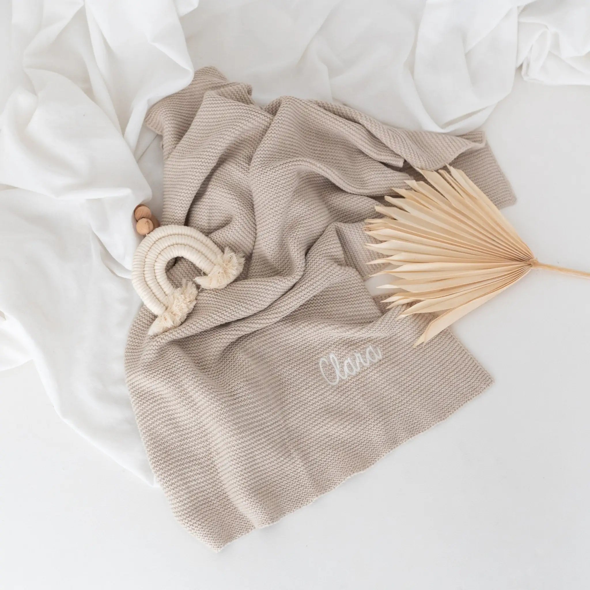 JOLLEIN Baby Strickdecke personalisiert - nougat oder biscuit - wunderwunsch