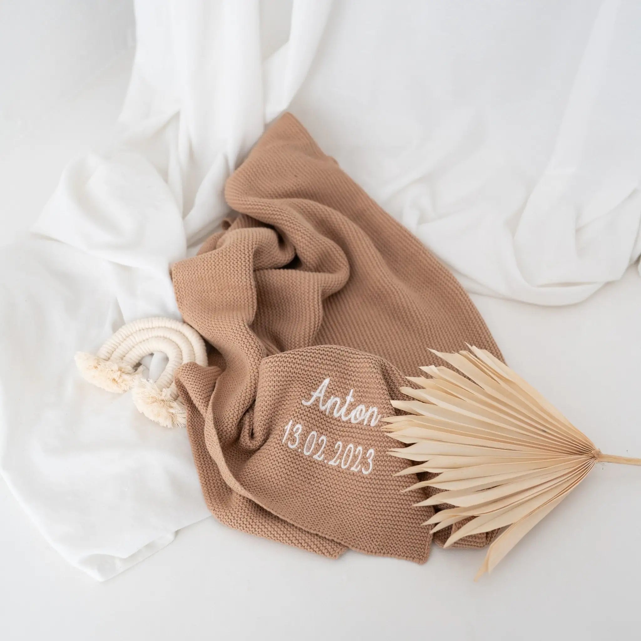 JOLLEIN Baby Strickdecke personalisiert - nougat oder biscuit - wunderwunsch