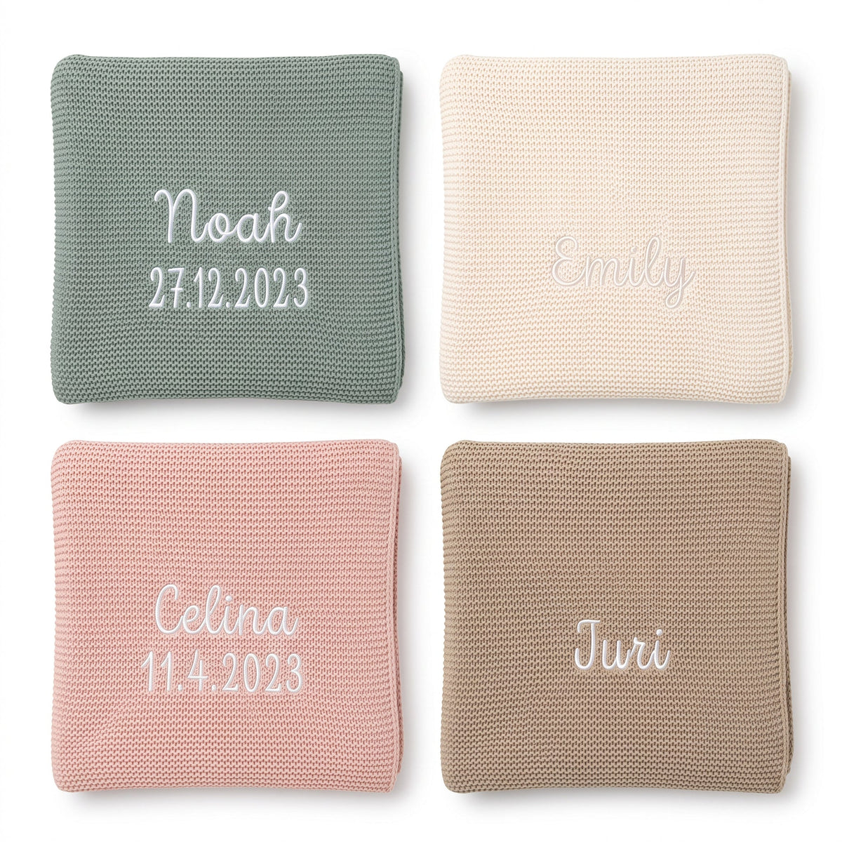 JOLLEIN Baby Strickdecke personalisiert - rose, olivgrün, mintgrün, creme - wunderwunsch