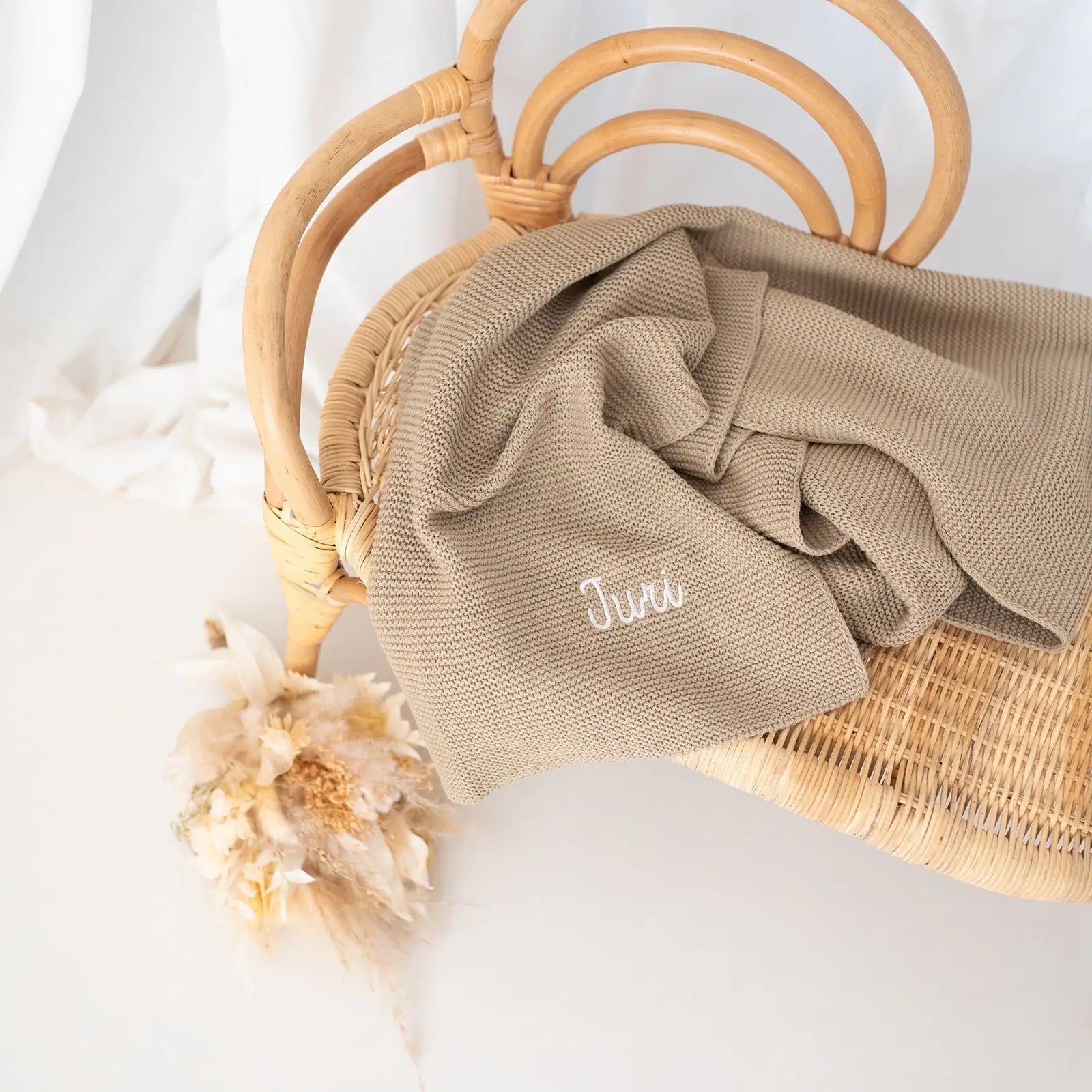 JOLLEIN Baby Strickdecke personalisiert - rose, olivgrün, mintgrün, creme - wunderwunsch