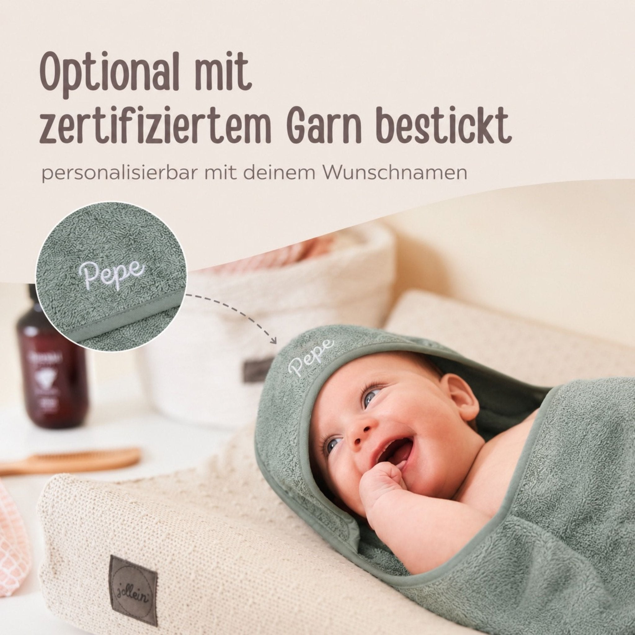 JOLLEIN Kapuzenhandtuch Frottee personalisiert - wunderwunsch
