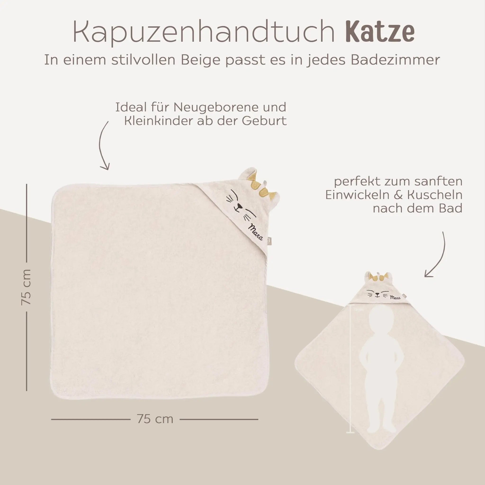 JOLLEIN Kapuzenhandtuch Katze oder Hund personalisierbar - wunderwunsch