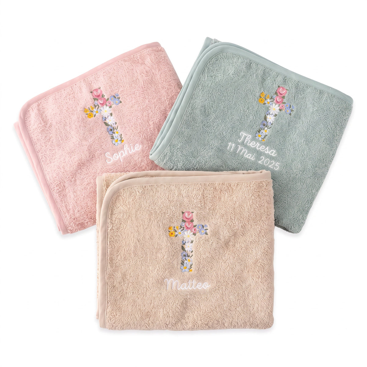 JOLLEIN Kinder Handtuch personalisiert 50x90 cm - Taufkreuz - wunderwunsch