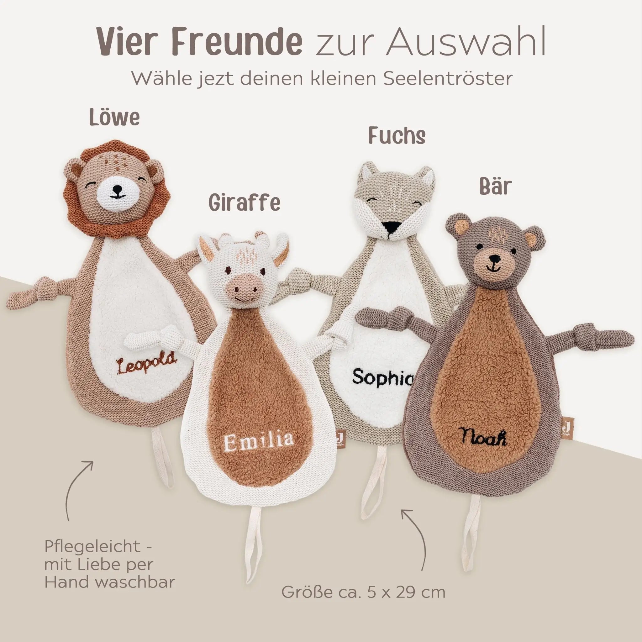 JOLLEIN Schmusetuch personalisiert - Bär, Giraffe, Löwe oder Fuchs - wunderwunsch