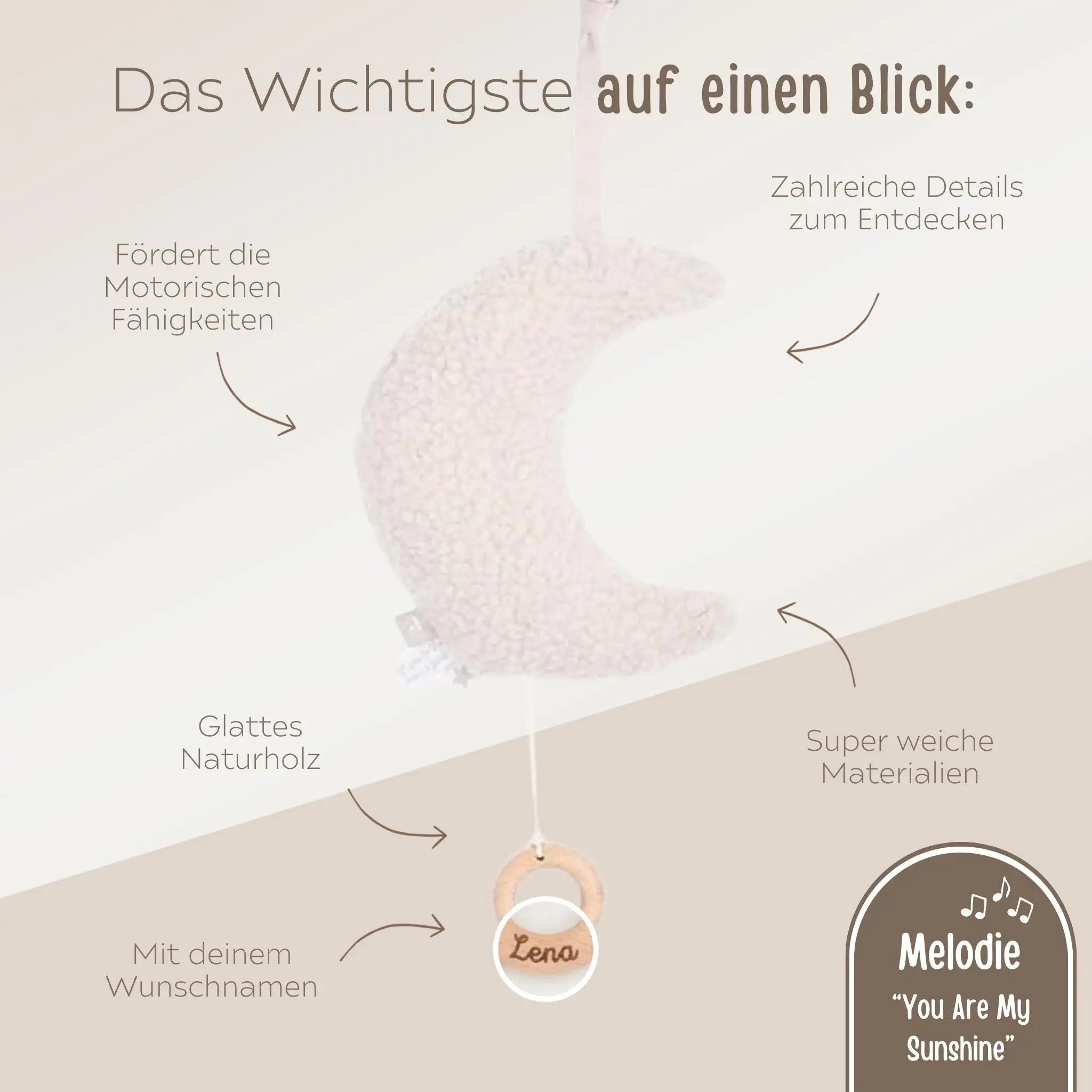 JOLLEIN Spieluhr für Babys personalisierbar - Mond Boucle - wunderwunsch