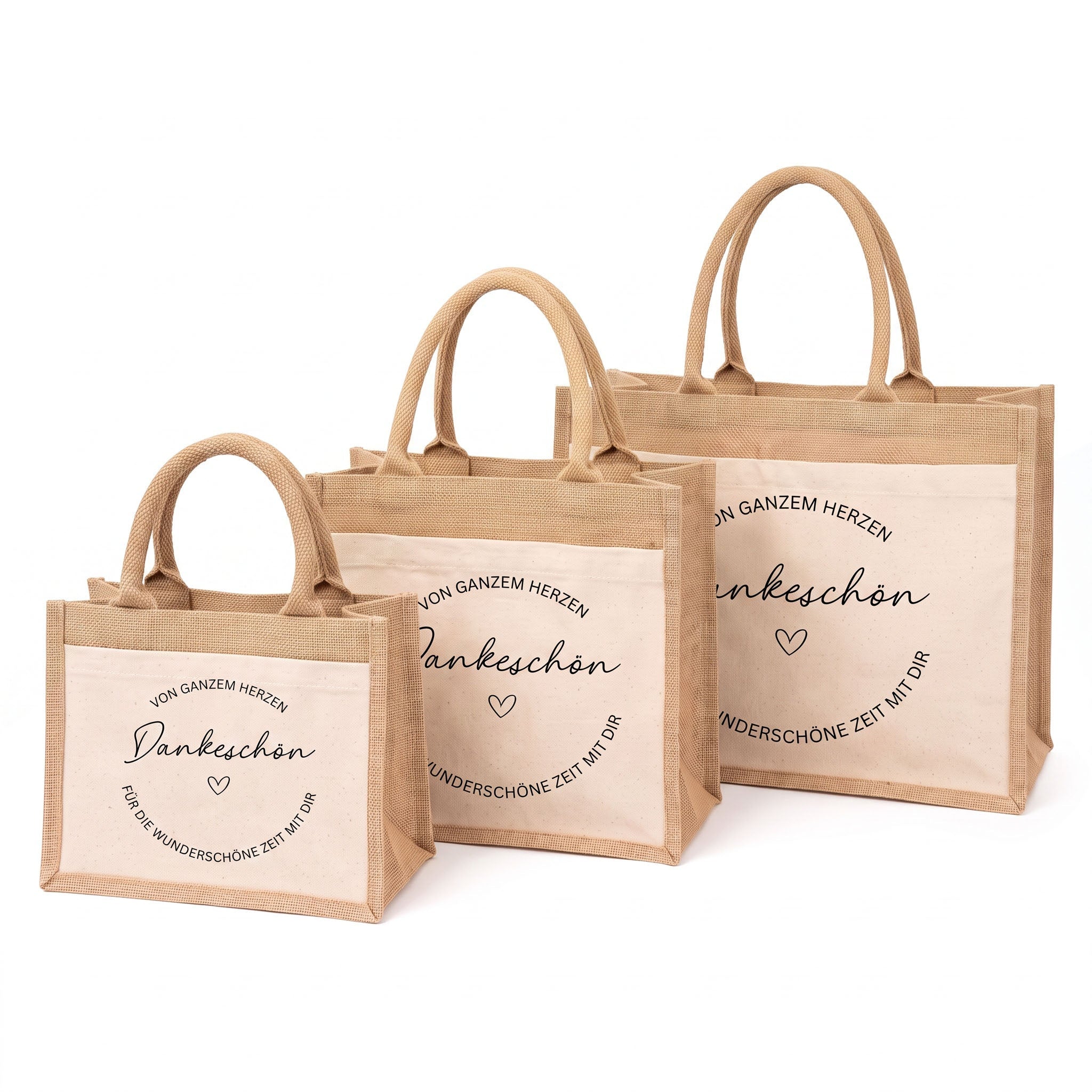 Jutetasche mit Stoffbesatz - Dankeschön von Herzen - wunderwunsch