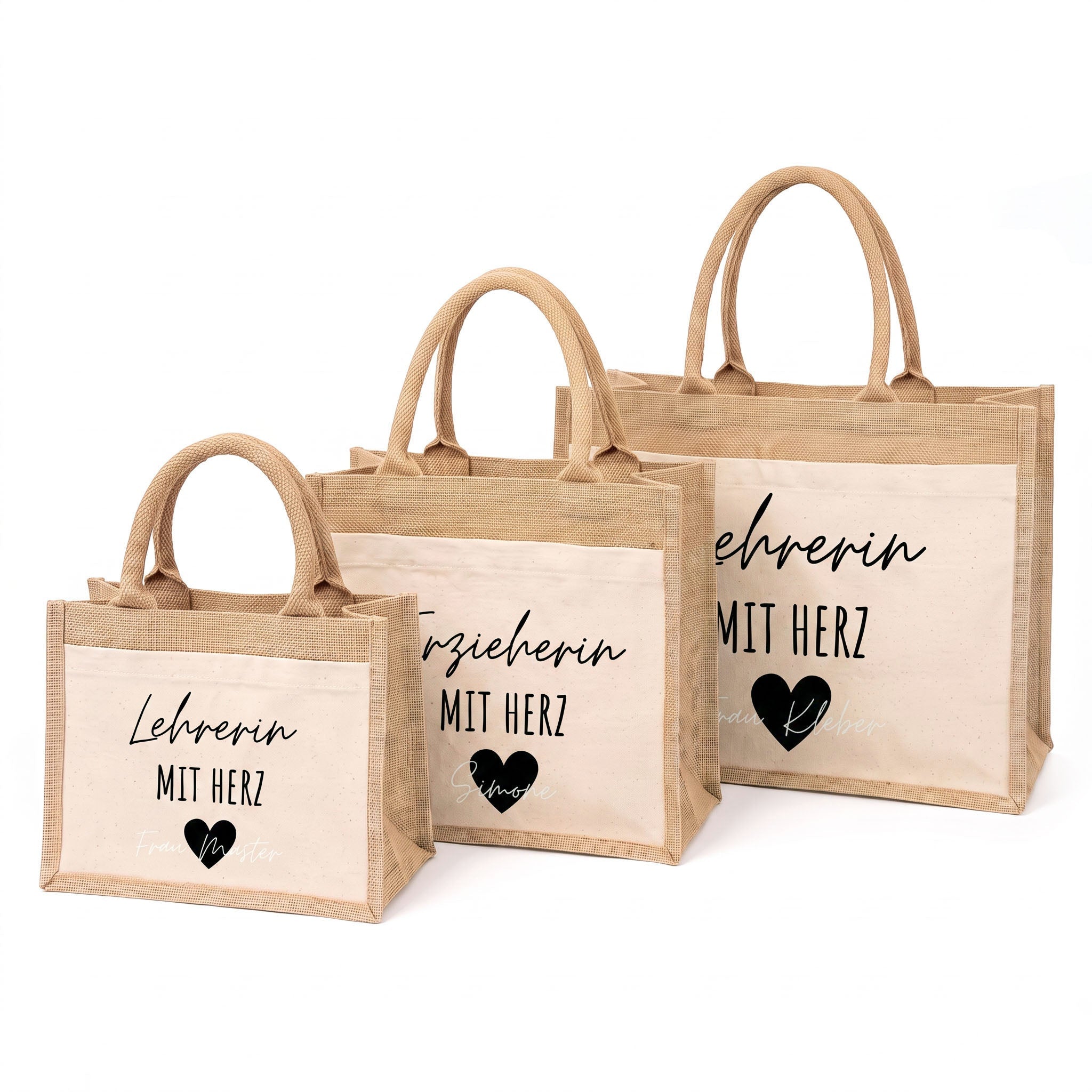 Jutetasche mit Stoffbesatz - Erzieherin/Lehrerin mit Herz - wunderwunsch