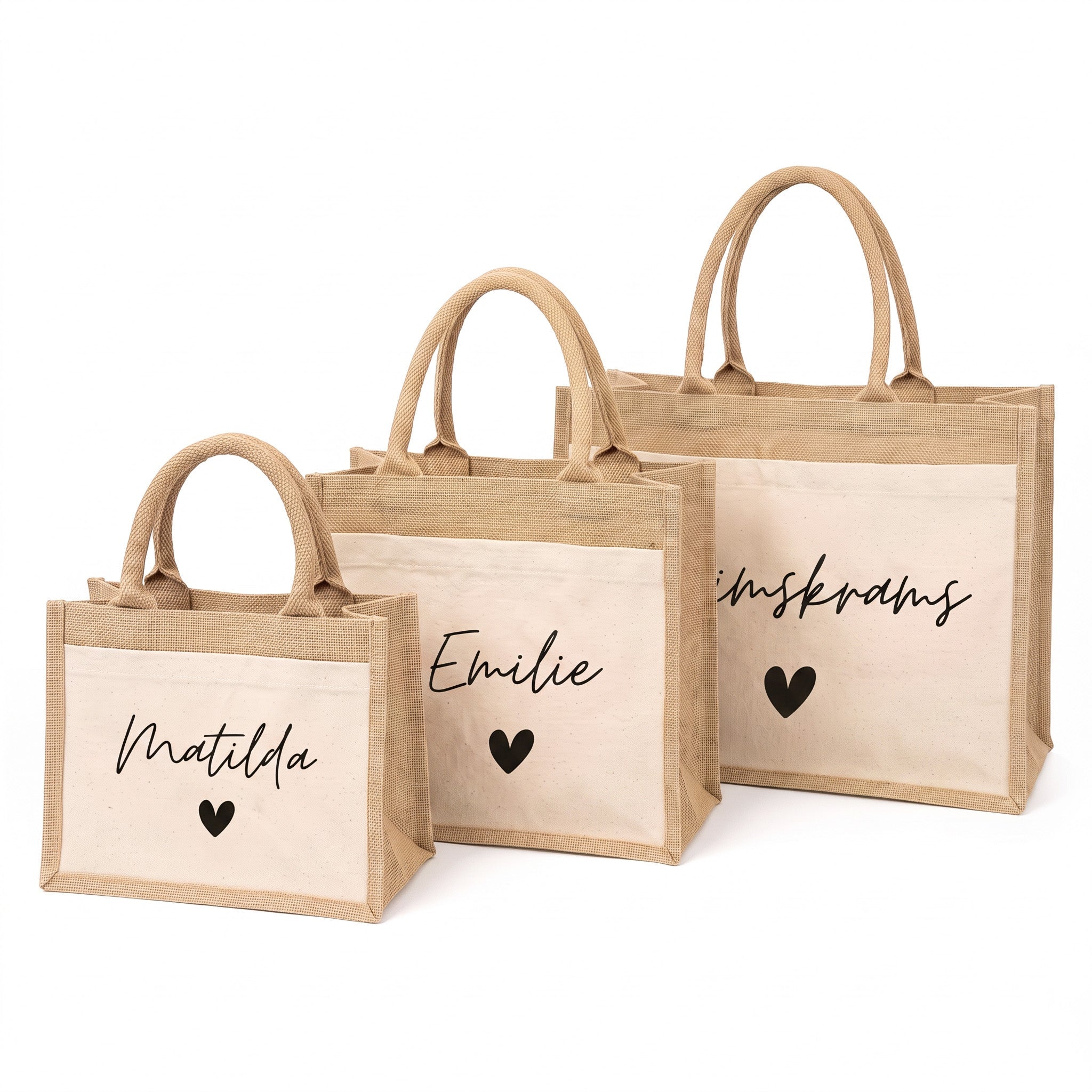 Jutetasche mit Stoffbesatz - Name Herz - wunderwunsch
