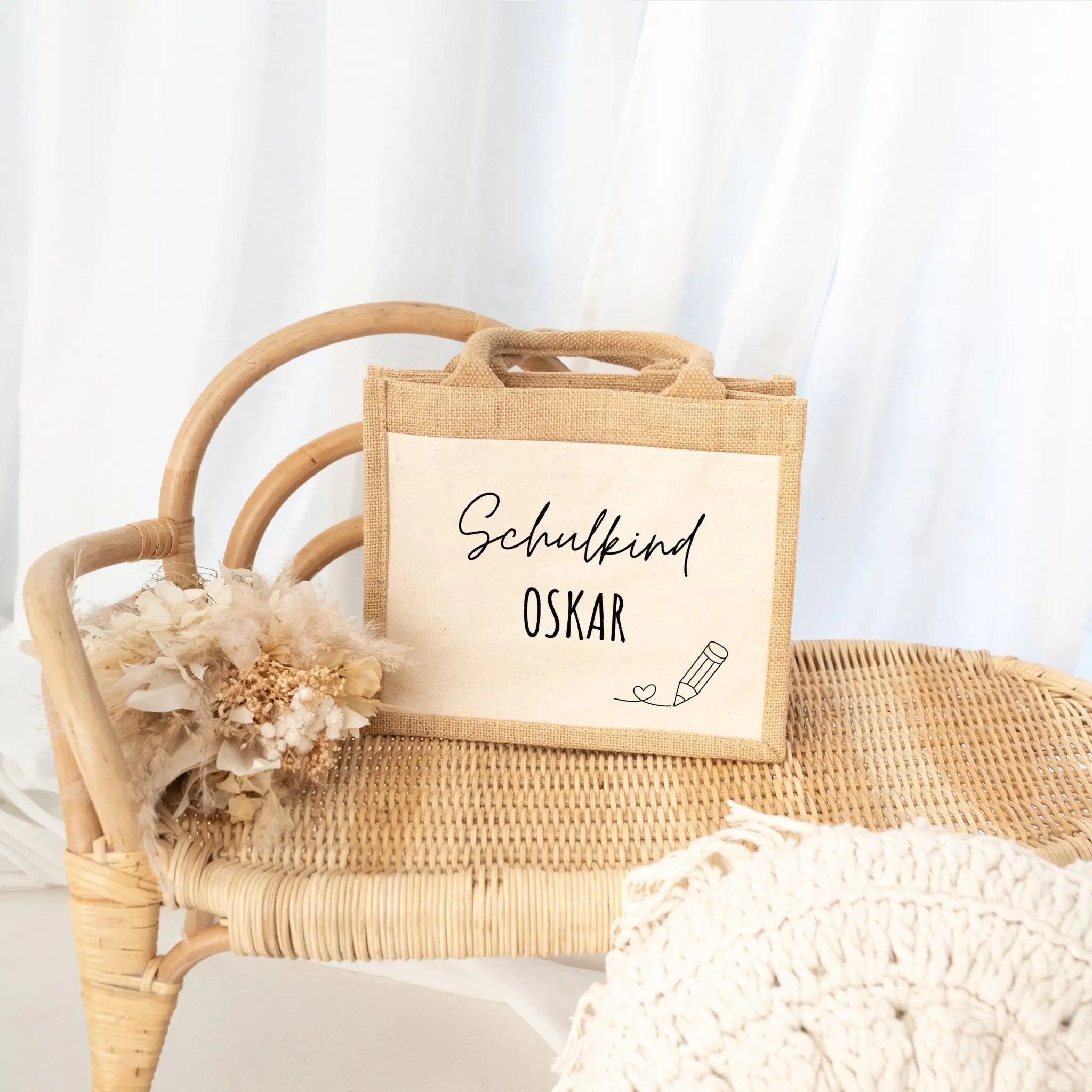 Jutetasche mit Stoffbesatz - Schulkind - wunderwunsch