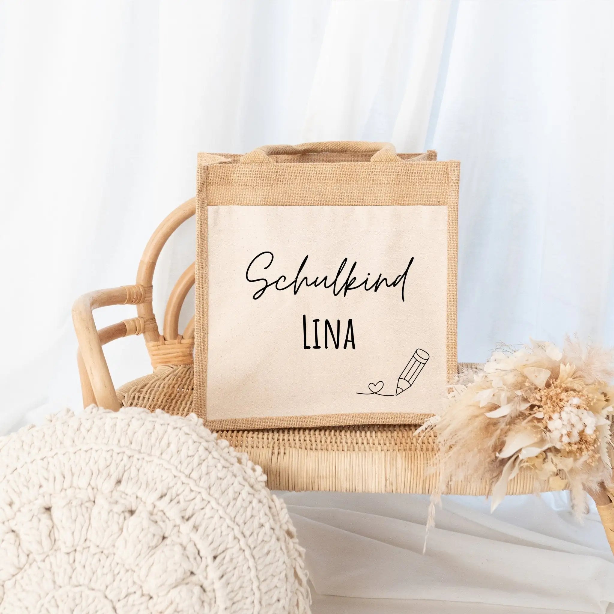 Jutetasche mit Stoffbesatz - Schulkind - wunderwunsch